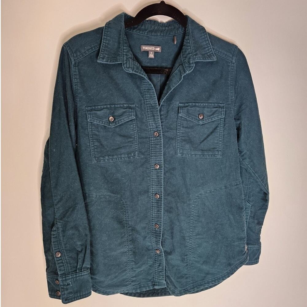 Toad & Co Corduroy Button Up Top Size Small Green Shirt Long Sleeve Women